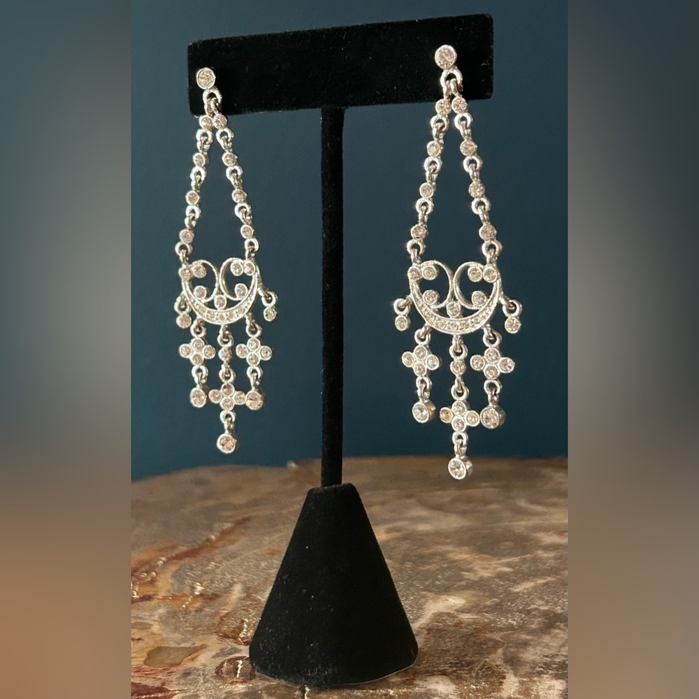 Vintage Monat Crystal Chandelier Silver Tone Pierced Earrings - Picture 10 of 11